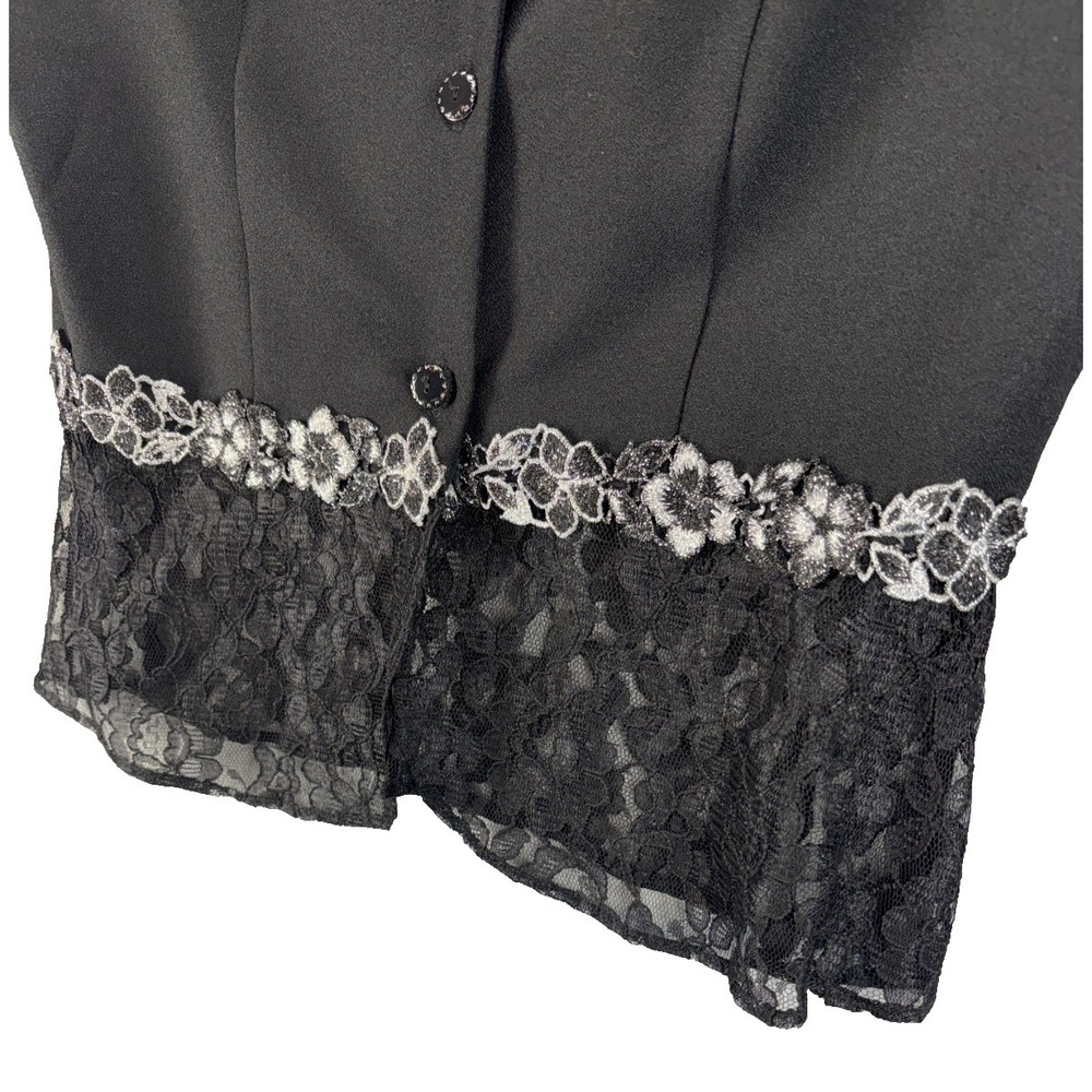 Vintage 80's 90's Sheer Black Top Jacket Lace Silver Metallic Goth Glam size 12 - Picture 7 of 15